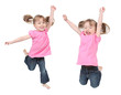 Photo: Adorable little girls jumping in air. isolated on white backgrou Adorable little girls jumping in air. isolated on white backgrou
