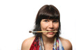 Beautiful girl biting a brush. Beautiful girl biting a brush.