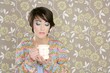 coffee cup drinking retro fashion 60s woman