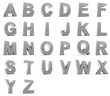 Alphabet set in chrome over white background
