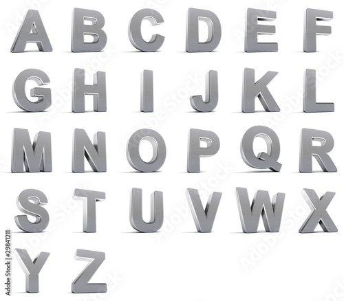Ilustración: Alphabet set in chrome over white background Alphabet set in chrome over white background