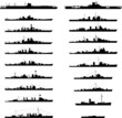 Illustration of 20 different warships in vector.