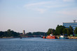 Tugboat and Wisloujscie Fortress. Gdansk, Poland.