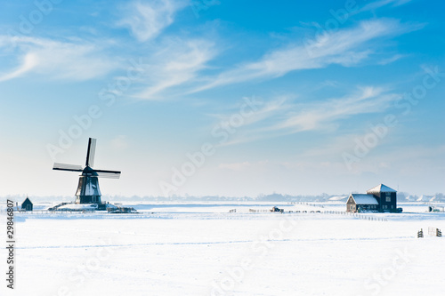 Photo: Beautiful winter windmill landscape Beautiful winter windmill landscape