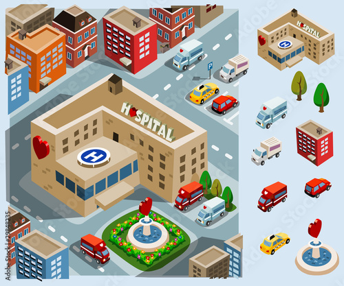 Vector: Hospital Area Isometric Vector Hospital Area Isometric Vector