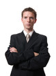 Angry businessman with crossed arms isolated