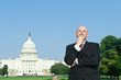 Caucasian Businessman Suit Thinking US Capitol