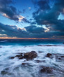 Seashore on background dark sky. Composition of the nature