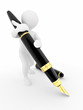 Men with pen on white isolated background