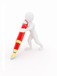 Men with pen on white isolated background