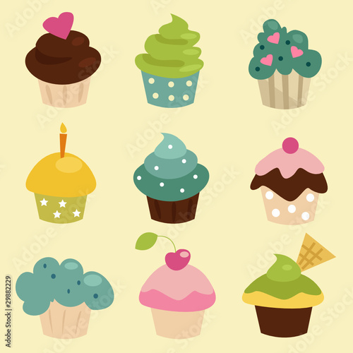 colorful cupcakes cartoon. Zoom Not Available: Vector images scale to any size. Colorful cupcake set , vector illustration