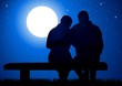 Silhouette illustration of a couple sitting on a bench
