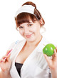Bright picture of lovely nurse with apple and toothbrush