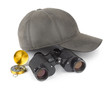 Binoculars, compass and cap