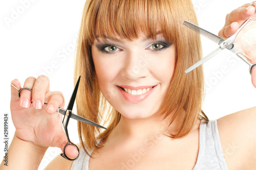 Photo: Attractive girl with scissors Attractive girl with scissors