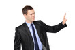 Businessman making stop sign Businessman making stop sign
