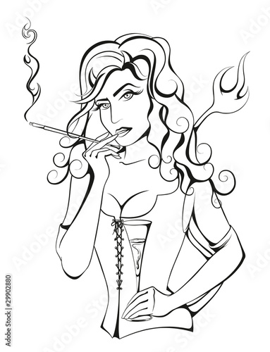 Vector: Outline Vector Illustration of a beautiful Devil Woman Outline Vector Illustration of a beautiful Devil Woman