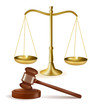 Scales of justice and judge gavel. Vector