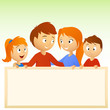 Cartoon family holding blank sign