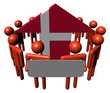 people with sign around Danish flag arrow illustration