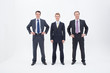 Three smiling businessmen standing in row