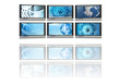 Flat screen TV's showing image of technology