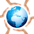 Hands making a circle with blue Earth