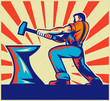 Blacksmith worker with hammer and anvil