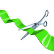 cutting the ribbon green isolated on white