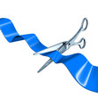 cutting the ribbon blue isolated on white