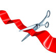 cutting the ribbon red isolated on white