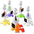 Business people standing on a puzzle.