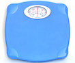 Sweet blue bathroom weight scale on white background