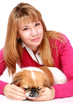 Beautiful smiling girl and little dog.