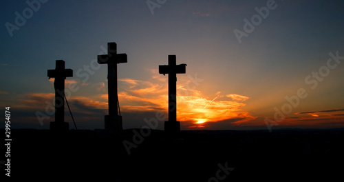 Photo: Three crosses on sunset. Three crosses on sunset.