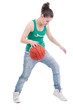 Beautiful young basketball woman in studio