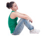 Beautiful young basketball woman in studio