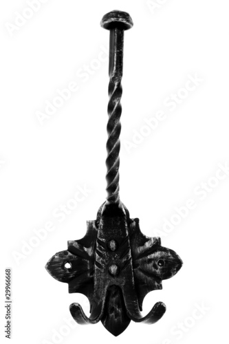 Photo: Old-fashioned metal hanger isolated on white Old-fashioned metal hanger isolated on white