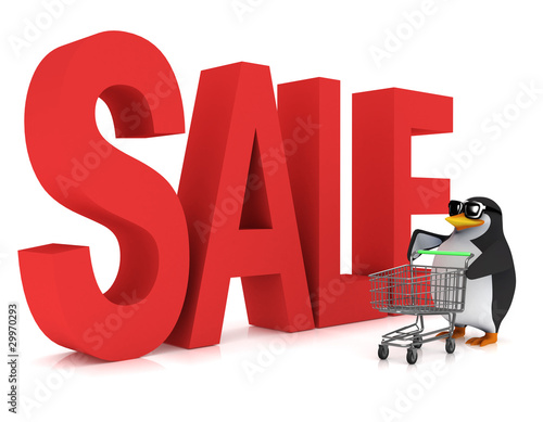 Illustration: 3d Penguin at the Sales 3d Penguin at the Sales