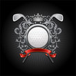 Сoat of arms with a golf ball and putters Сoat of arms with a golf ball and putters
