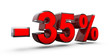 Réduction moins 35 % chiffre 3d rouge