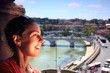 Young beautiful woman near window in Sant' Angelo Castel. Young beautiful woman near window in Sant' Angelo Castel.