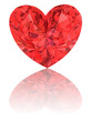 Red diamond in shape of heart on glossy white Red diamond in shape of heart on glossy white