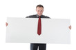 young man holding blank sheet