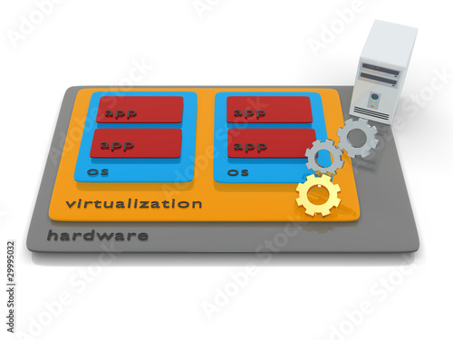 Illustration: Rendered concept of a server virtualization graphic. Rendered concept of a server virtualization graphic.