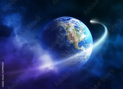 Photo: Comet moving passing planet earth Comet moving passing planet earth