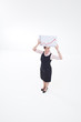 Happy businesswoman holding ascending line chart