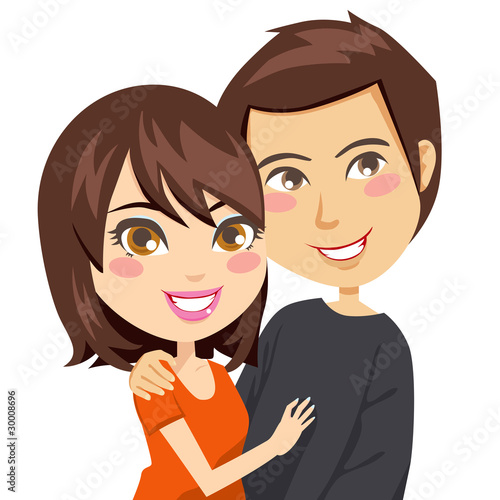 Vetor: Couple smiling together embracing and touching tenderly Couple smiling together embracing and touching tenderly
