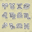 Vector: Set of Zodiac Signs on the Grunge Background Set of Zodiac Signs on the Grunge Background