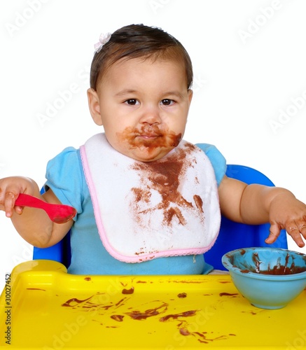 Photo: baby with messy chocolate pudding face baby with messy chocolate pudding face